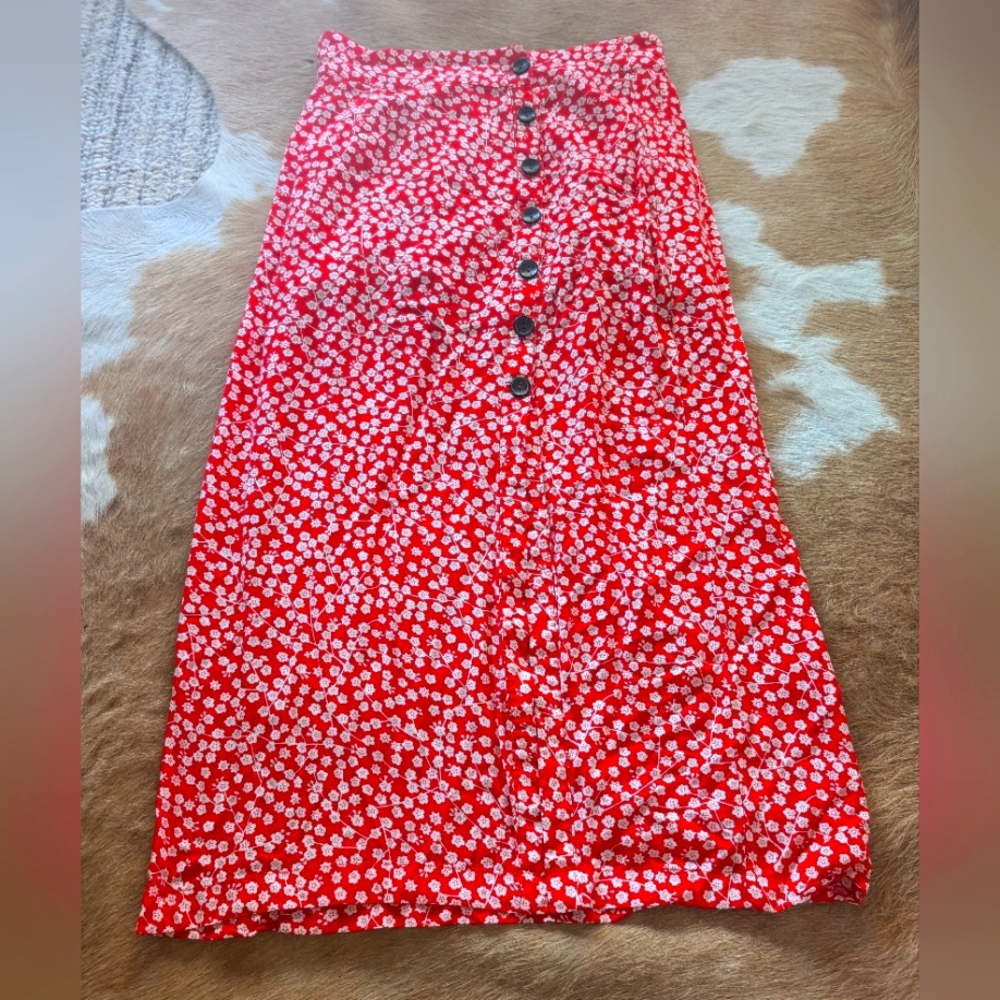 XIX Palms Midi Floral Skirt